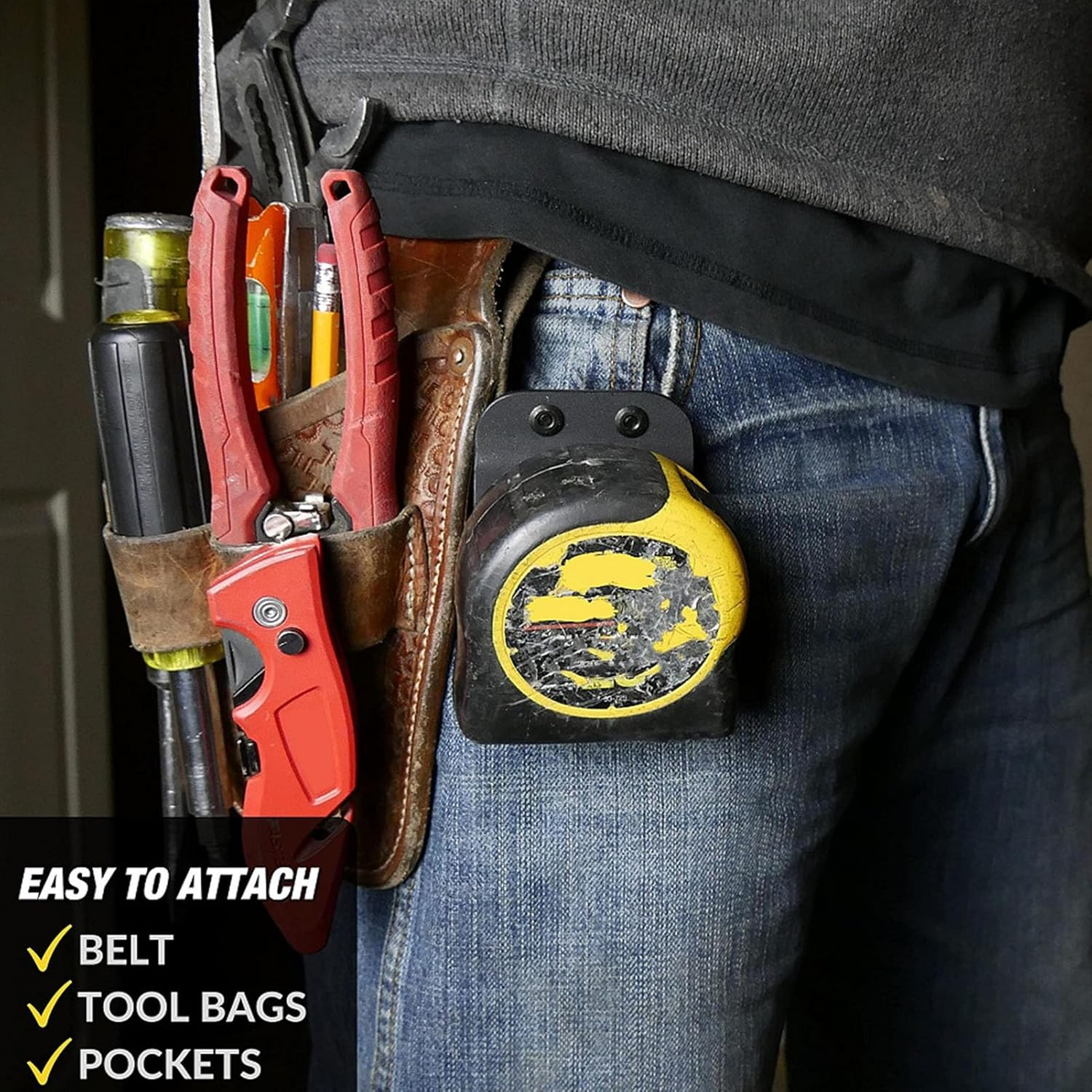 Jectse Stainless Steel Drill Belt Holder, Extended Length, Black, 2 Inch, Tool Holster, Tool Belt Holder image number 5