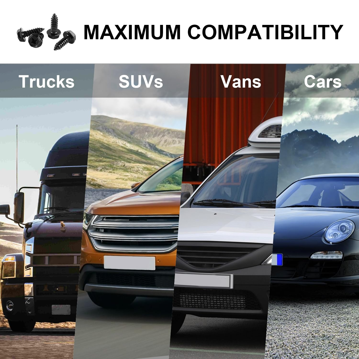 Livtee Rustproof License Plate Screws for Securing License Plates Frames and Covers on Cars and Trucks, 4 Sets Premium Stainless Steel Self Tapping Mounting Bolts (Black Zinc Plated) image number 5