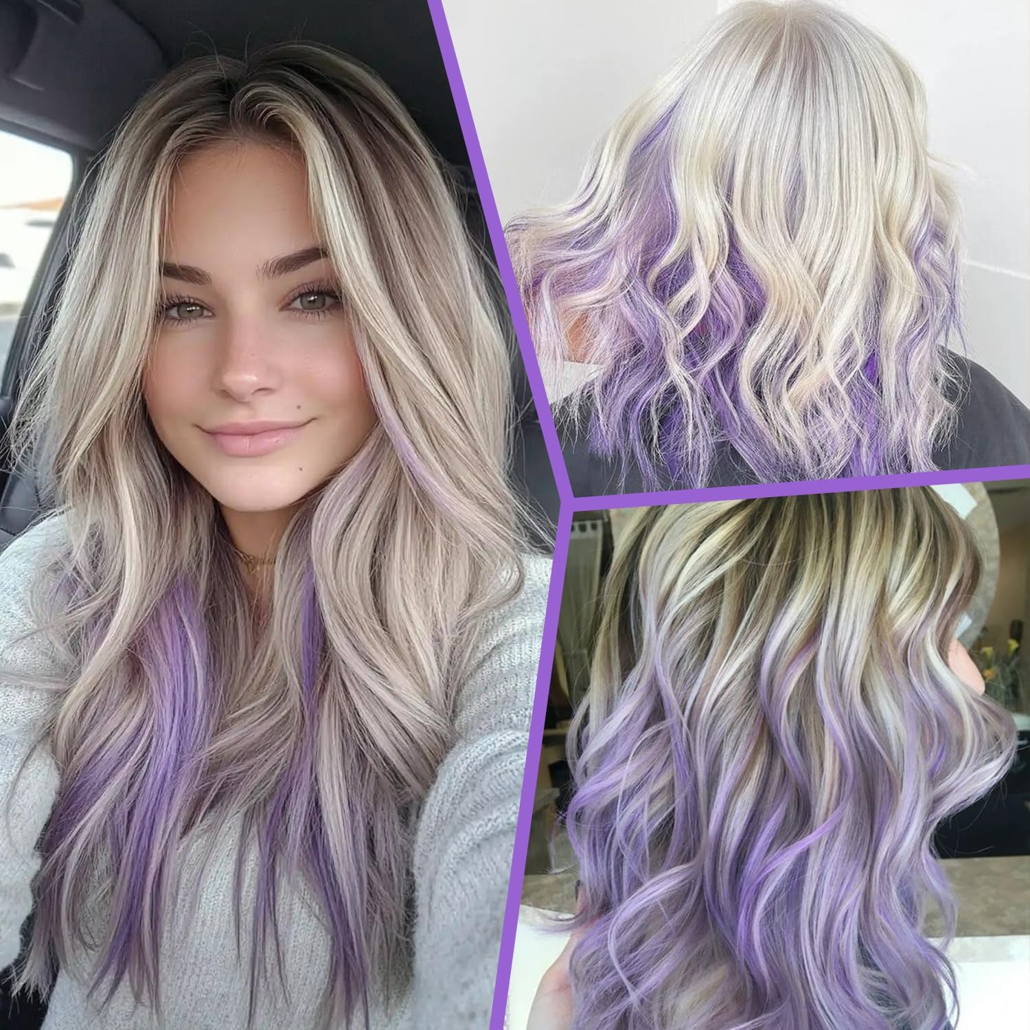 10 Pcs Purple Hair Extensions | 22 in Long Straight Fake Hair | Clip in Hair Extension | Hair Accessories for Girls (Light Purple) - Lake Blue image number 3