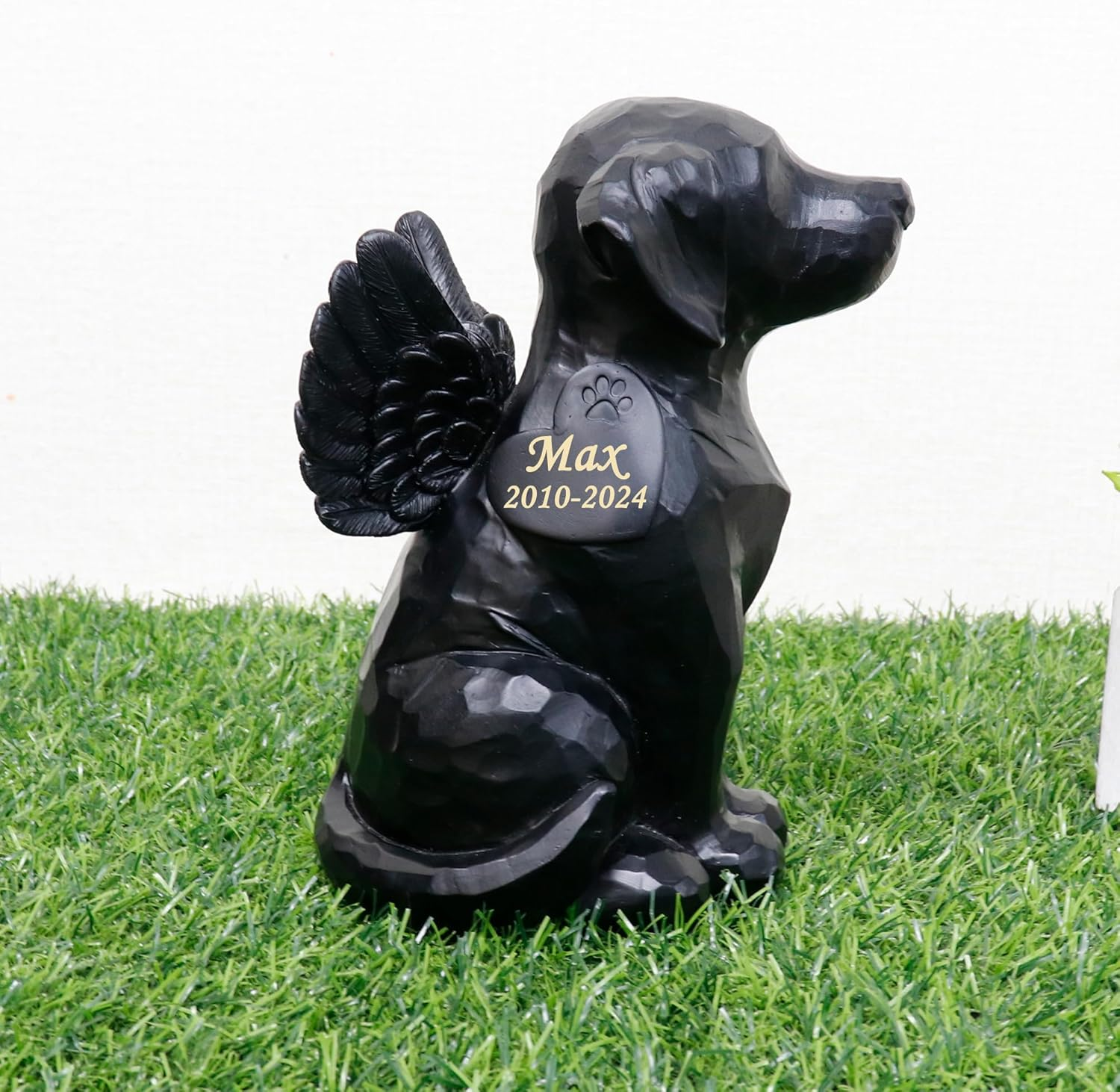 Wound Personalized Black Dog Angel Memorial Garden Statue, Dog Pet Memorial Grave Marker Tribute Statue, with Dog Cremation Urn Features- 7.4Inch（H）