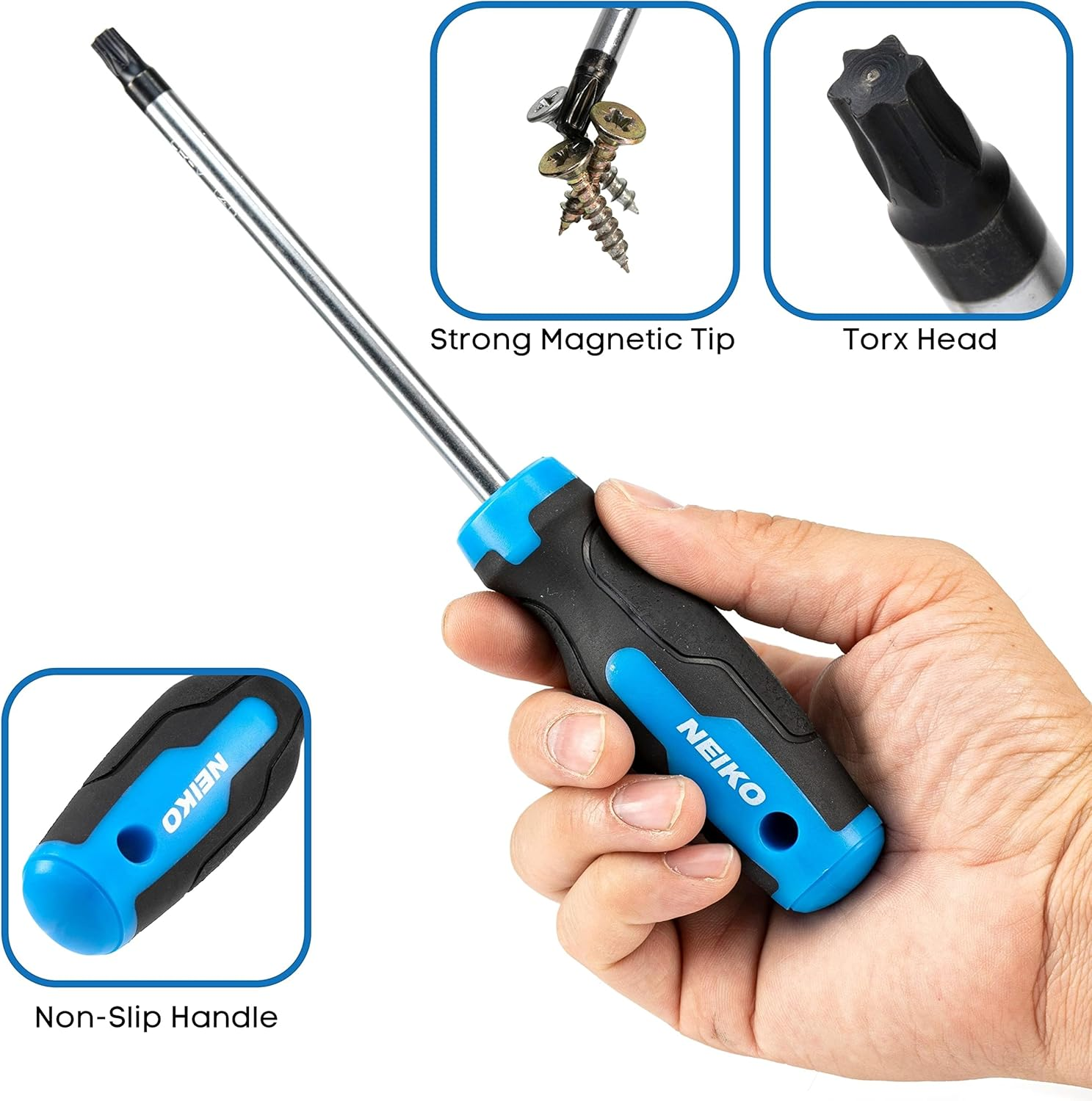 NEIKO 01377A Magnetic Torx Screwdriver Set | 12 Piece | T5 &ndash; T40 | 6 Point Star Head Driver | Heat Treated Chrome Vanadium Steel | Non Slip Cushioned Handle Grip | Magnet Bit Tip | Carrying Pouch image number 4