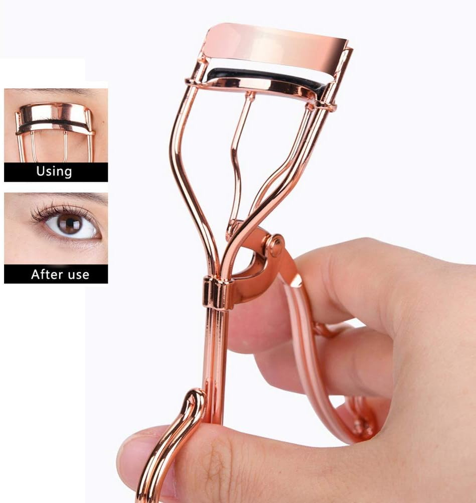EIAKE 2PCS Eyelash Curler Kits with Eyebrow Brush Eyelashes Curling Applicator Extension Sets Eye Lash Curler Makeup Tools for Women (Eyelash Curler +Eyebrow Brush, Rose Golden)