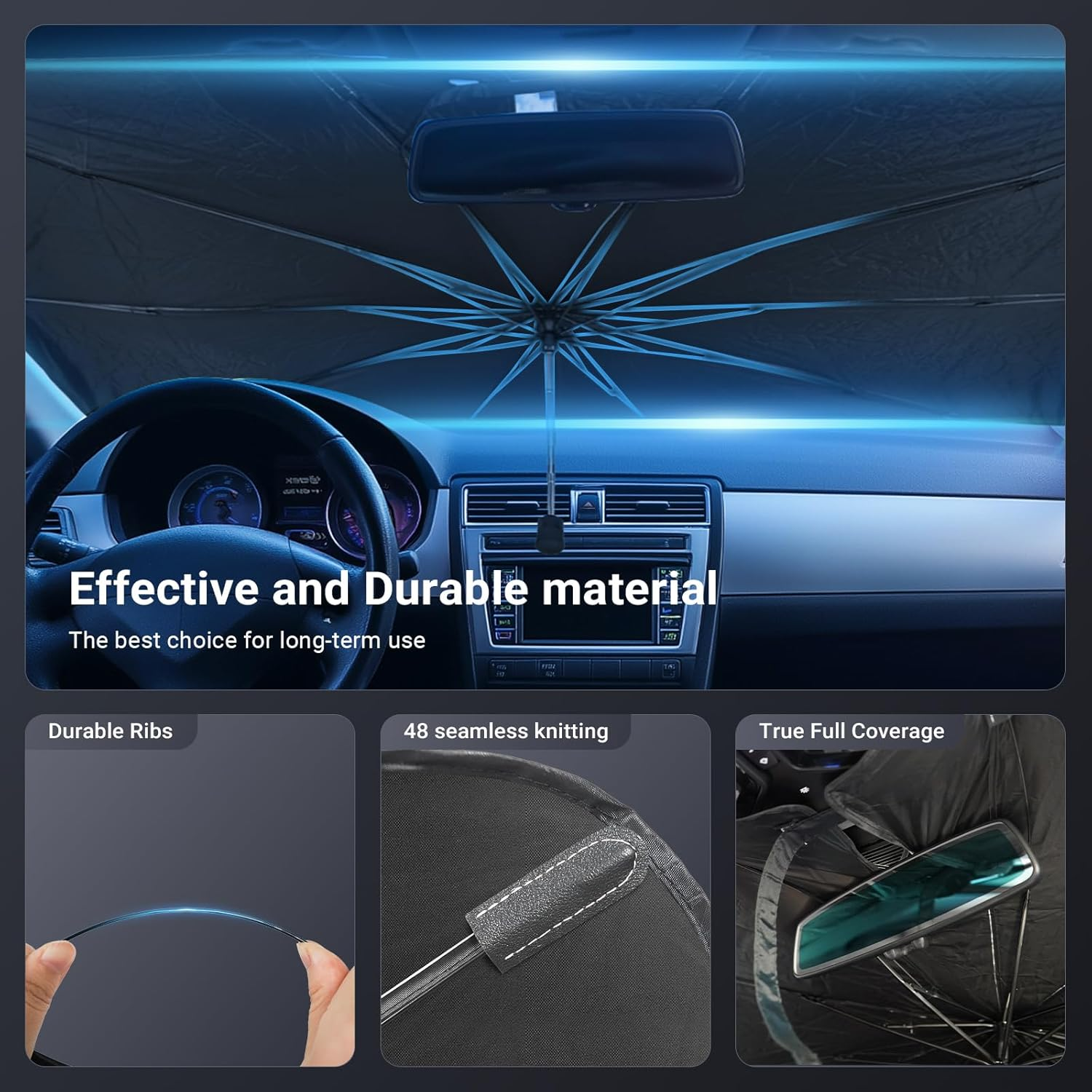 LIWEGHT Car Windshield Sunshade Umbrella - 5 Layers UV Block Coating, Protect Your Car from Sun Rays and Heat Damage, Keep the Car Cool and Comfortable, Suitable for Car and SUV Windshields（140X80Cm） image number 2