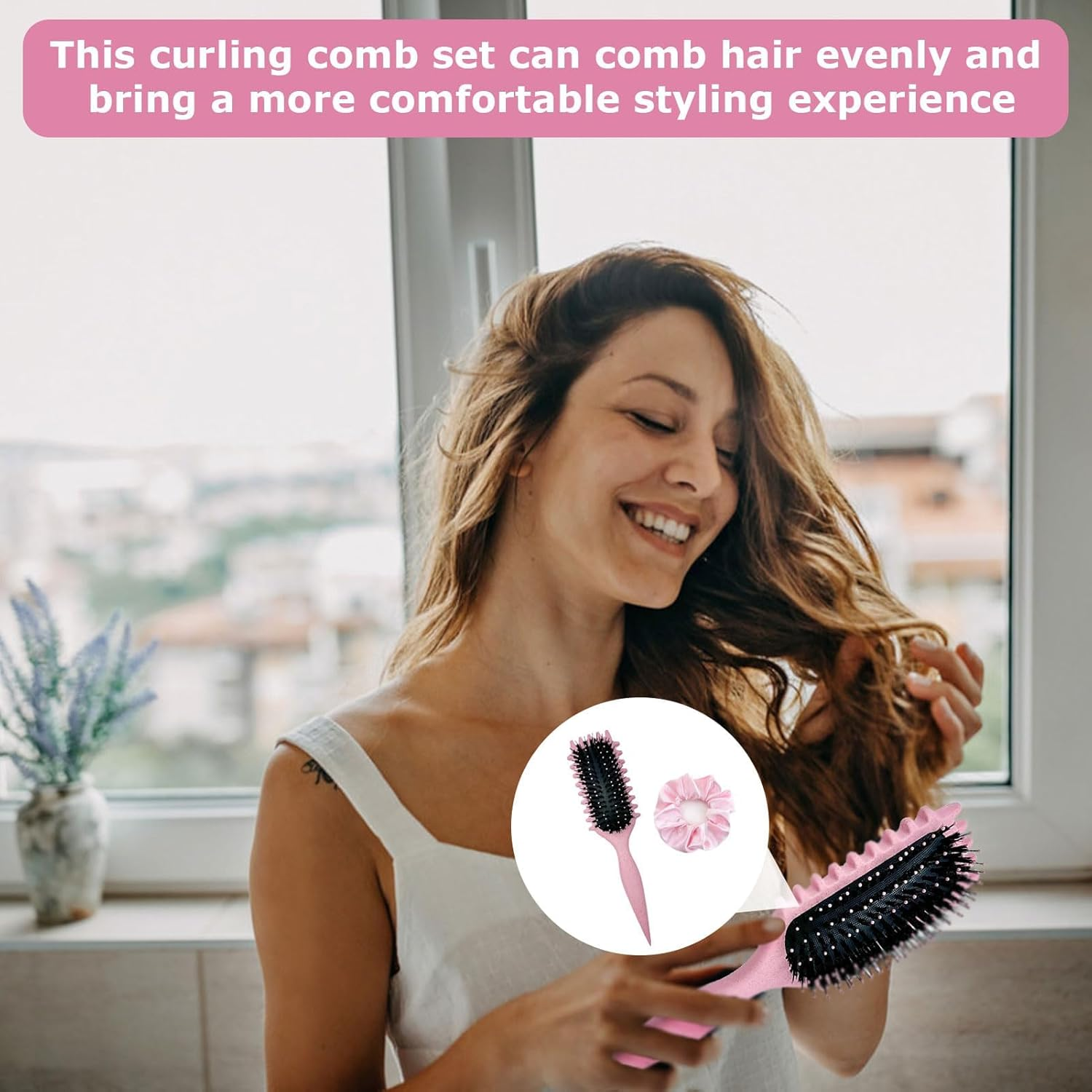 Curl Hair Brush, Organic Hair Brush without Pulling, Curl Define Styling Brush with 1 Scrunchies, Bounce Curl Brush, Curly Hair Brush, Curl Defining Brush, 3-In-1 Styling Brush for Curl Hairstyles image number 5