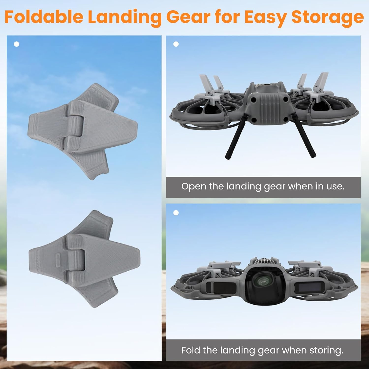 Landing Gear for DJI NEO 2 Drone, Lightweight Durable Plastic Portable Folding Stand,Anti-Scratch Protector Bracket for DJI Neo 2, Drone Accessories (Grey) image number 3