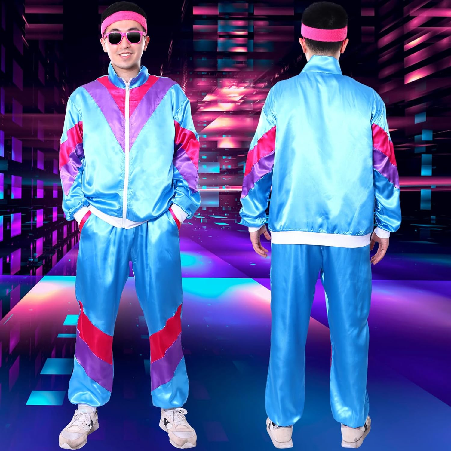 80S 90S Costume Men Women Retro 80S Tracksuit 1980S Disco Costume Fancy Dress Workout Costumes for Adult Shell Suit for Men Women Outfits Adults Halloween 90S Theme Party