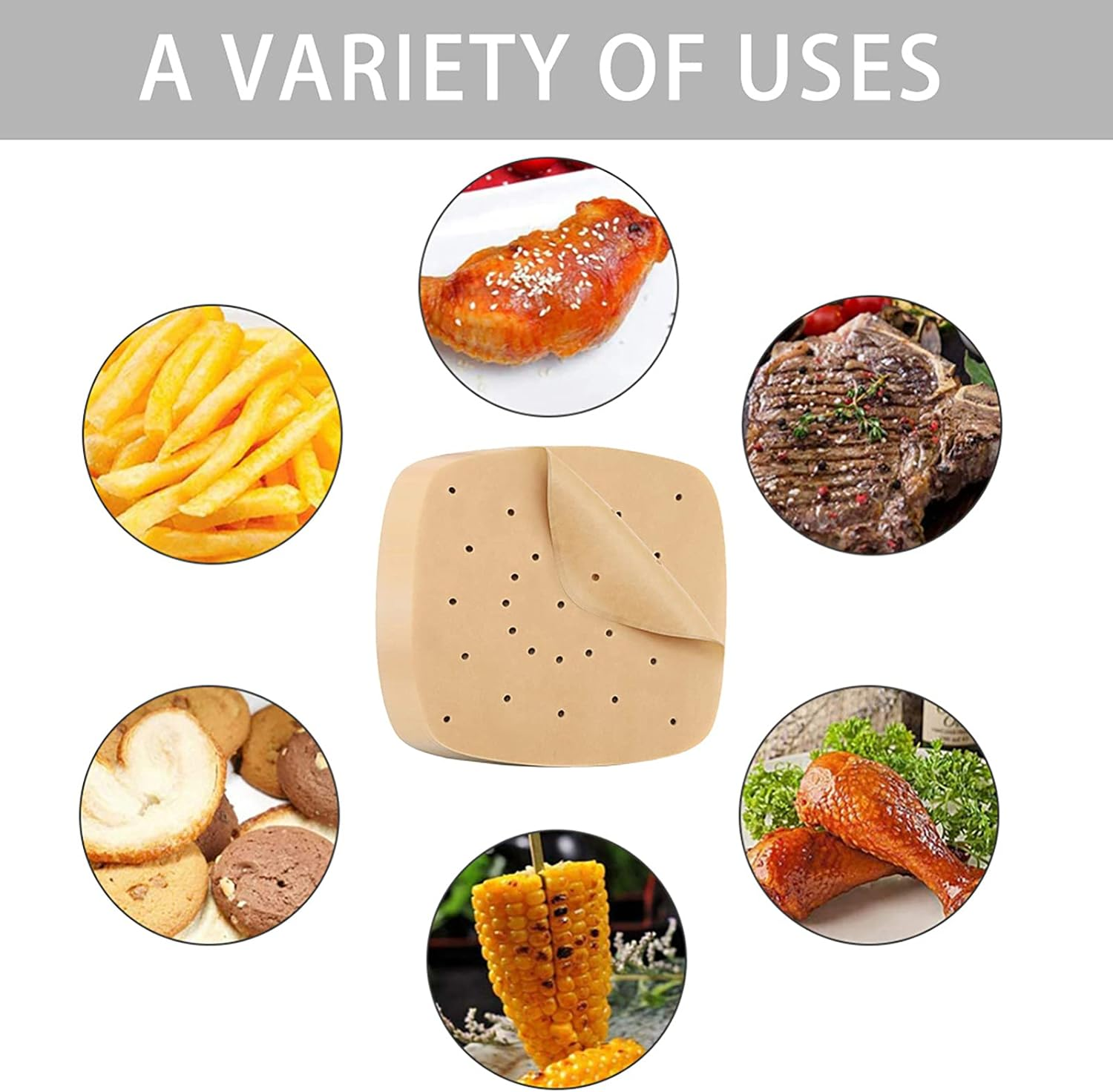 (100Pcs-9 Inch) Air Fryer Parchment Paper, MH MOIHSING Square Air Fryer Liners, Bamboo Steamer Paper, Steamer Liner Perforated Unbleached Parchment Paper for Baking Cookies Grilling Air Fryer, No Burn image number 3