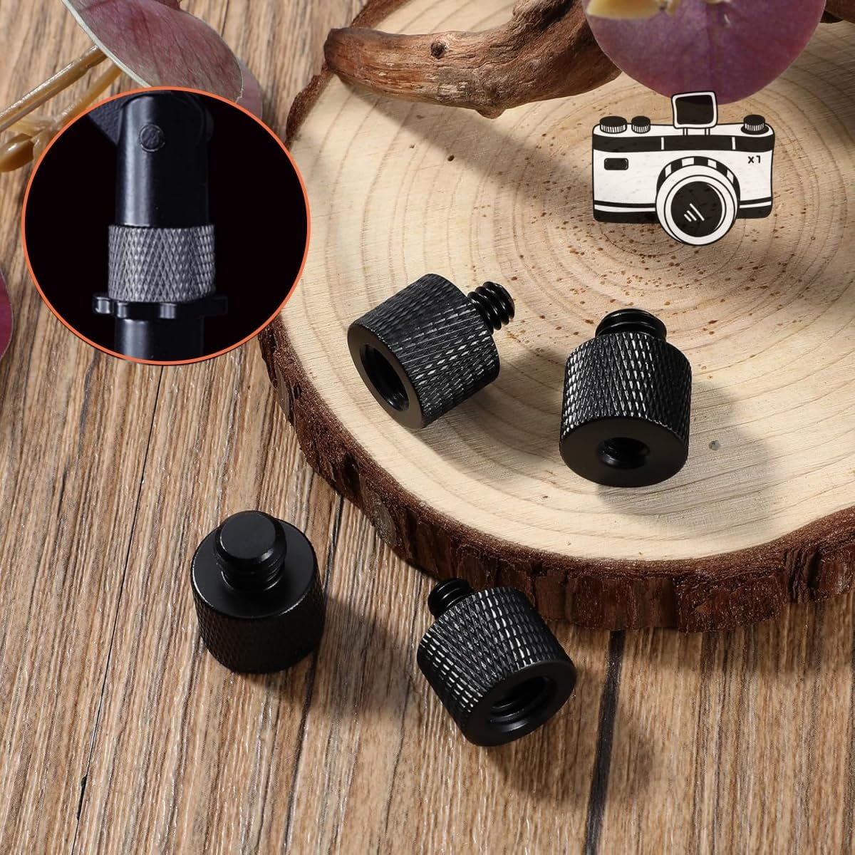 4 PCS Black Camera Screw Adapter,Microphone Stand Mic Mount,Microphone 1/4 Male to 3/8 Female Screw Adapter for Camera Tripod Stand image number 5