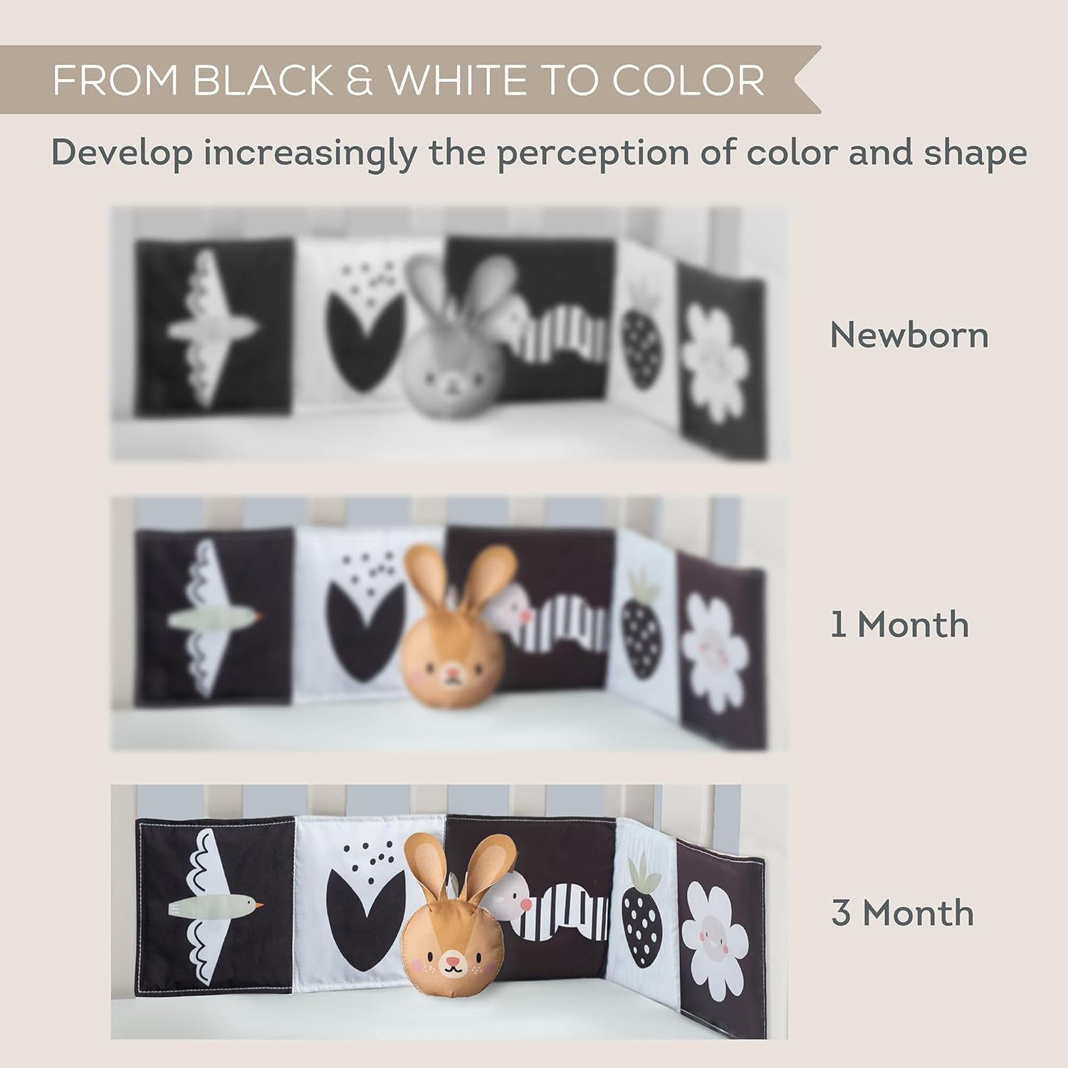 Taf Toys Bunny Pram Book & Toy Set | High Contrast Black & White Infant Visual Stimulation | Soft Fabric for Newborn Cognitive Development | Baby Essential Montessori Toy for 0-6 Months image number 1