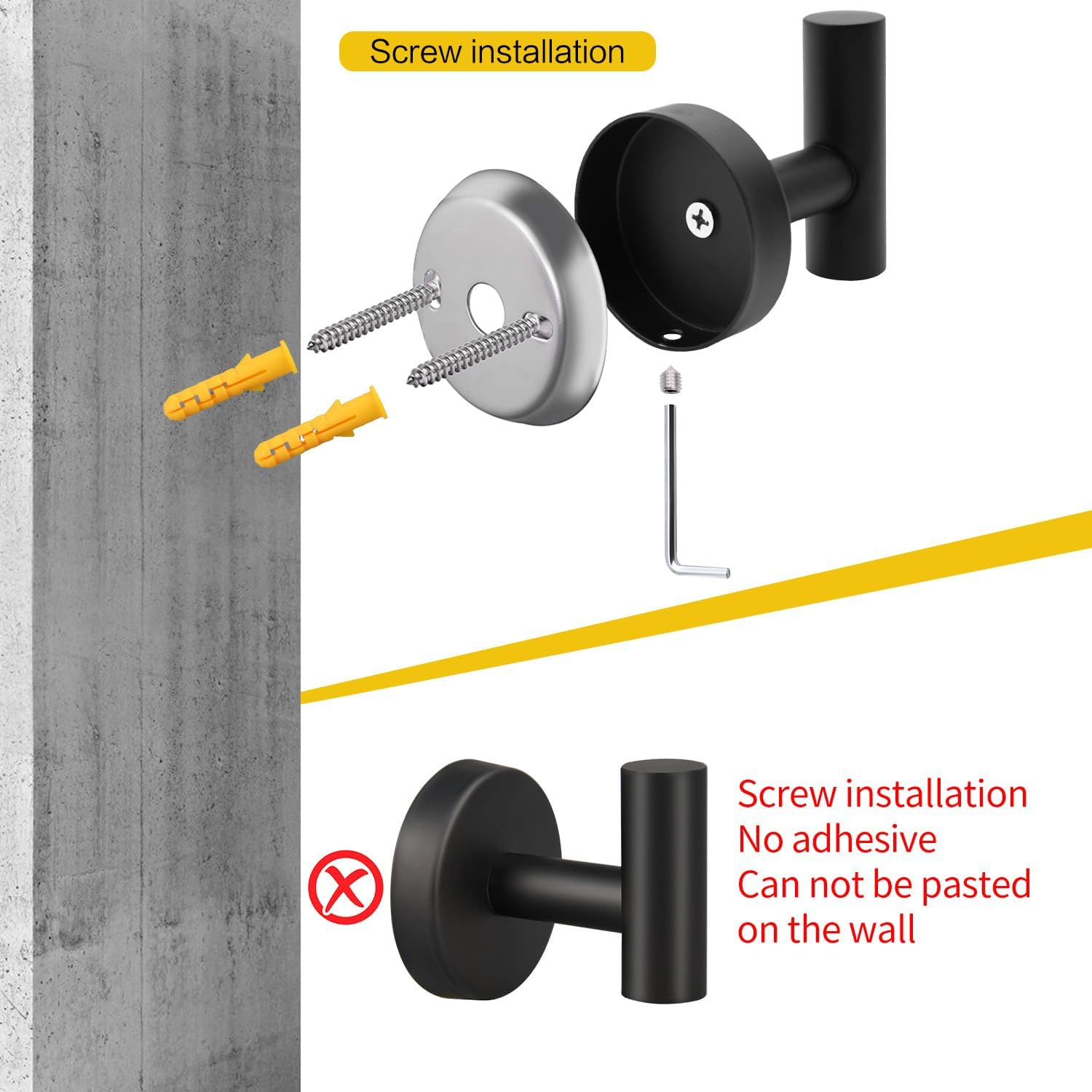 2/4/8 Pack Towel Hooks, Robe Hook, Bathroom Coat Hook Wall Mounted, SUS304 Stainless Steel Bathroom Hooks, Towel Hook for Bedroom Kitchen Hotel Office(8 Pack Matte Black) image number 5