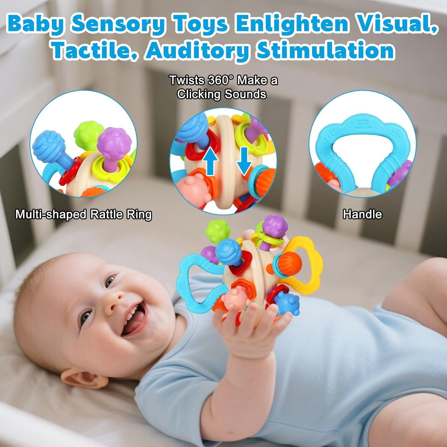 Baby Montessori Sensory Ball for 0-6 6-12 Months, Food Grade Baby Rattle, Infant Newborn Developmental Learning Plays Gifts for Baby Boys Girls image number 5