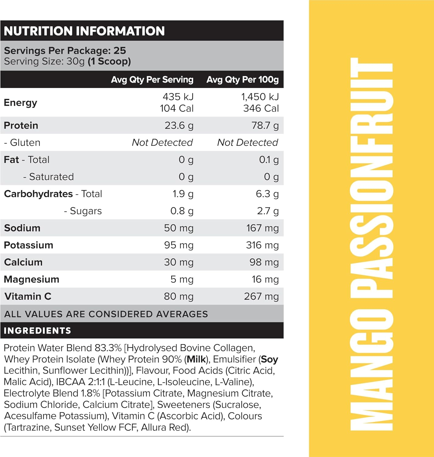 Muscle Nation Mango Passionfruit Protein Water 750G (25 Serves) image number 2