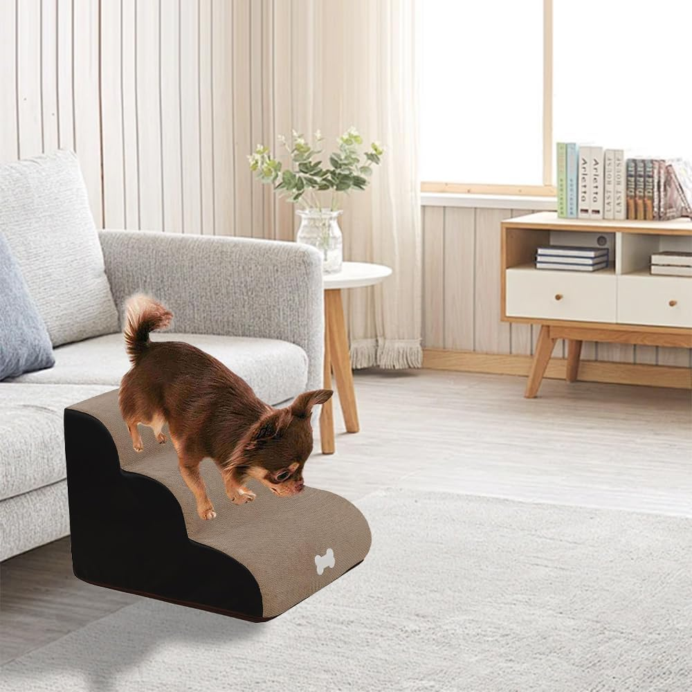 3 Tiers Dog Ramp and Stairs for Beds Non-Slip Sturdy Pet Steps Portable Climbing Ladder for Small Cats Dogs to Get on High Sofa Bed Brown 40 X 60 X 40 Cm image number 4