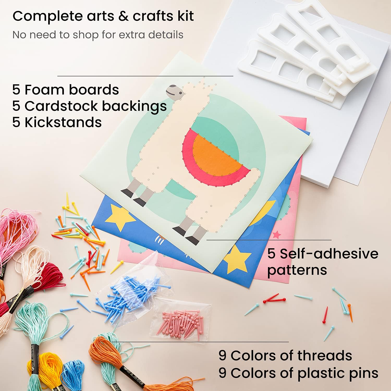 Arteza Kids String Art Kit, Set of 5 Animal Designs, Plastic Pushpins, Art Supplies for Kids Craft Projects and Free Time Activities