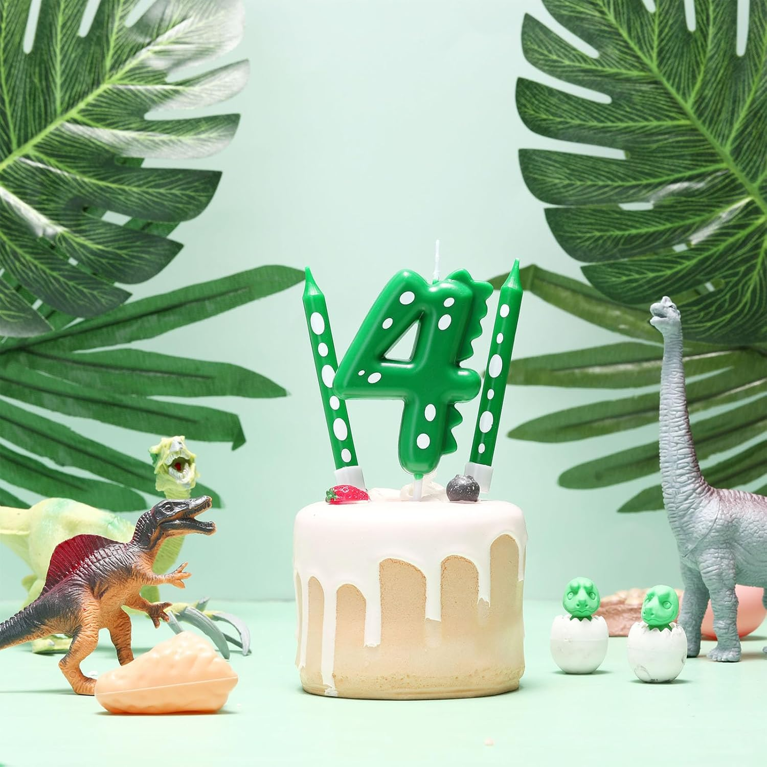 11 Pcs Green Number 4 Dinosaur Birthday Candles Set for Boy Birthday Cake Supplies Decoration Dinosaur Party Dino Theme Birthday Number Candle Cake Topper Decorations