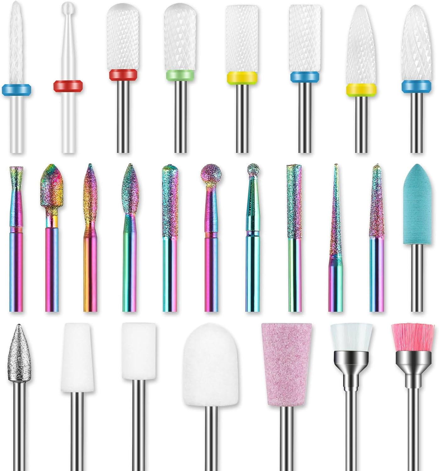 Rolokit 21Pcs Nail Drill Bits Set, 3/32 Inch Nail Bits for Nail Drill E-File, Professional Ceramic Carbide Diamond Drill Bit Set Nails for Acrylic Gel Nails, Home Salon image number 4