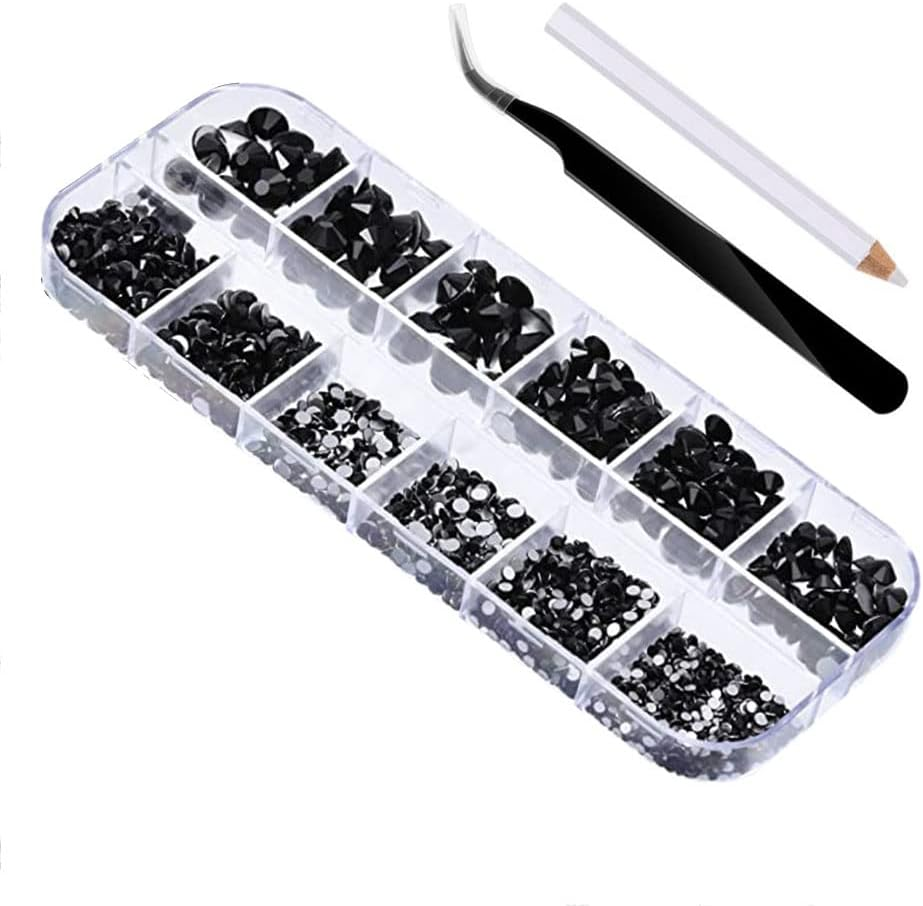 Pack of 2000 Flat Back Gems round Crystal Rhinestones 6 Sizes 1.5-6 Mm with Pick up Tweezers and Rhinestone Picking Pen for Craft Nail Clothing Shoes (Red)