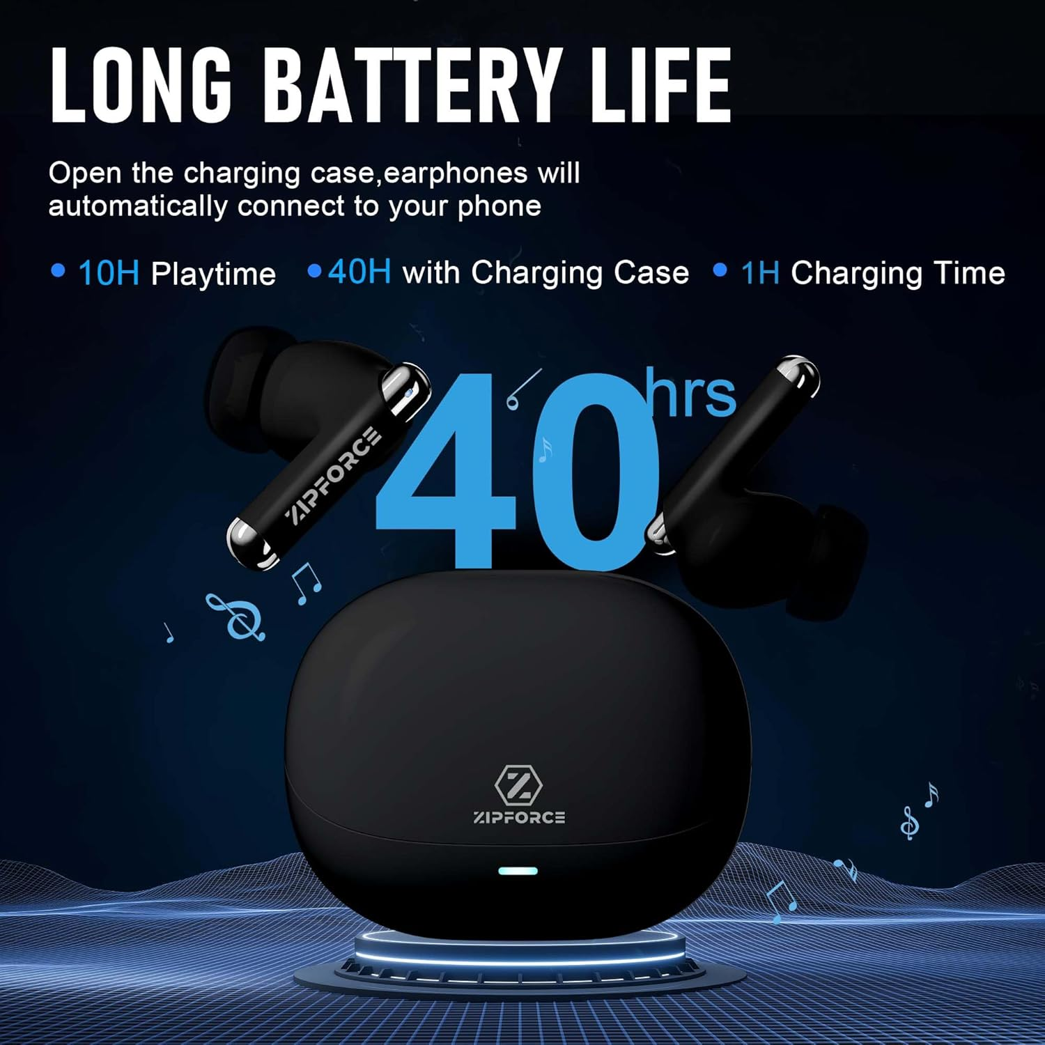 ZIPFORCE True Wireless Earbuds, Fully In-Ear Bluetooth 5.3 Headphones 4-Mics ENC Clear Call, Bluetooth Earbuds Touch Control 40 Playtime, IPX5 Waterproof TWS, Light-Weight Earphones - Black image number 5