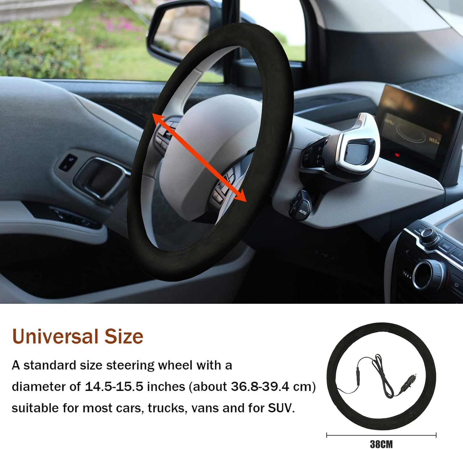 RAYWE Auto Heated Steering Wheel Cover Universal Size Quickly Heating Driving Hands Warmth Steering Wheel Protection Cover image number 6