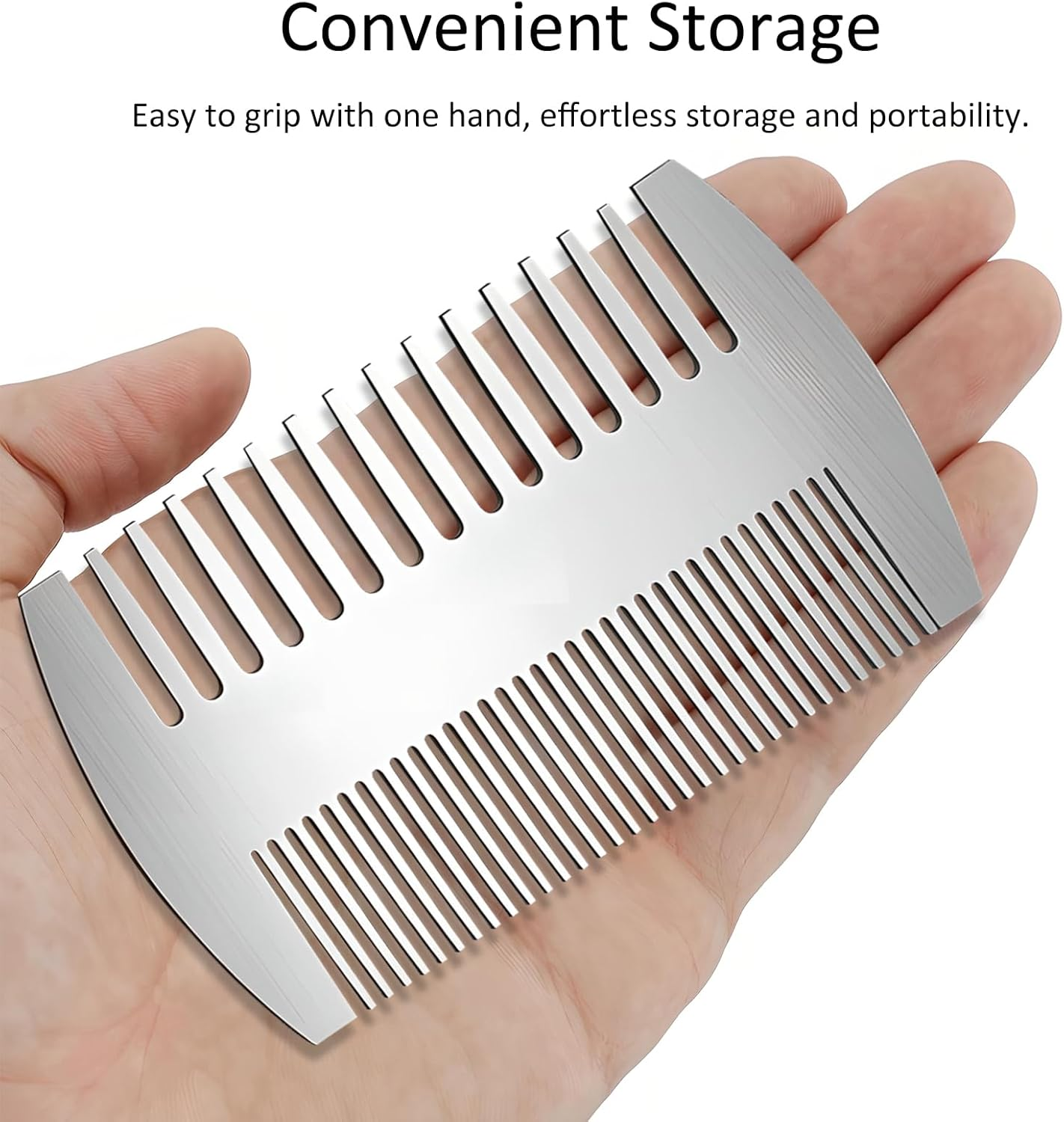 Stainless Steel Comb - Credit Card-Sized, Anti-Static Dual-Action Beard and Hair Comb, Perfect for Grooming on the Go, Presented in Elegant Gift Box