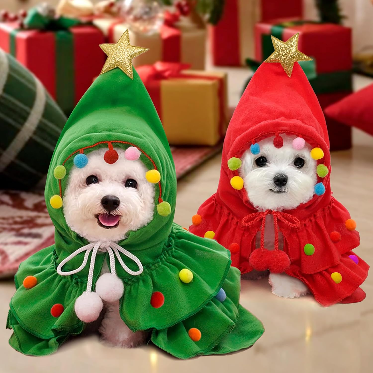 Pet Christmas Clothing Elf Clothing Cat Cloak Dog Clothing Little Cat Cloak Christmas Tree Little Dog Cat Pet (Green, L) image number 3