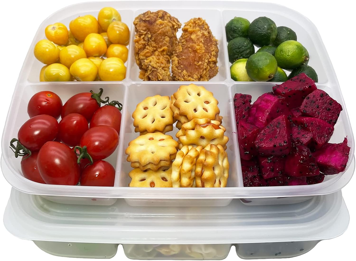 Tetebak Bento Box - 6-Compartment Reusable Bento Lunch Box for School, Work, and Travel, Food Prep Containers, Snack Containers for Kids, Portion Control Bento Lunch Box for Adult, Set of 2, Clear image number 1