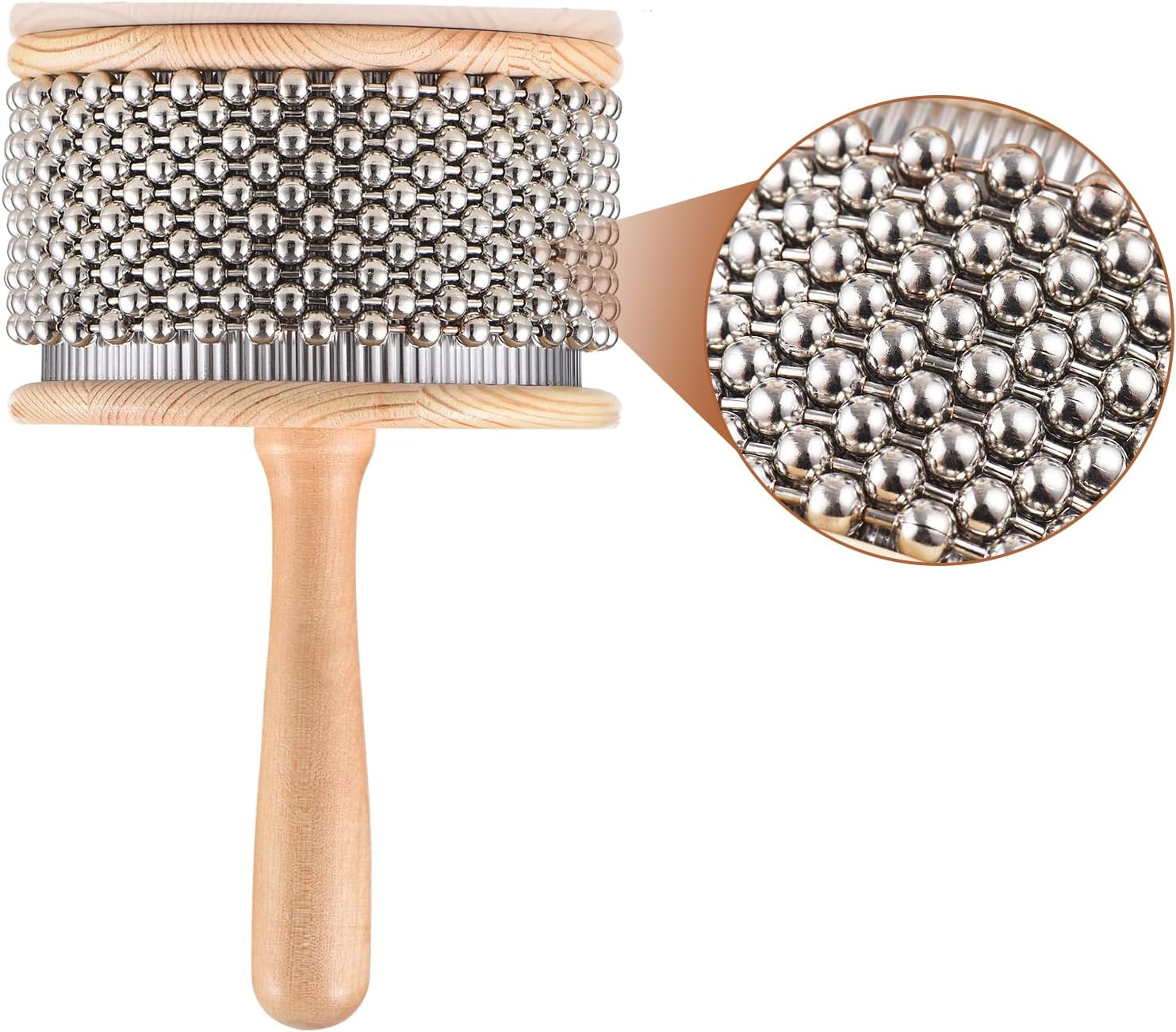 Nurdo Wooden Cabasa Percussion Musical Instrument Metal Beaded Chain&Cylinder Pop Hand Shaker for Classroom Band Medium Size