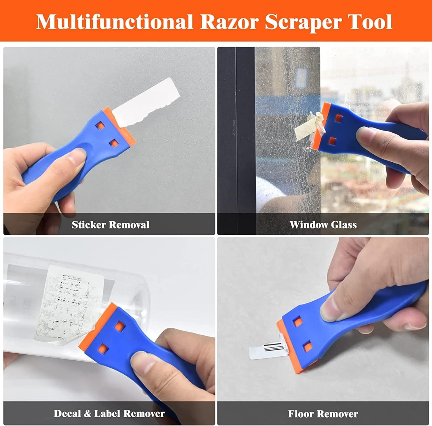 Double Edged Plastic Razor Blade Scrapers Knife Include 2PCS Scraper Tool and 100PCS Blades for Gasket Remover, Tint Vinyl Tool, Labels Decal and Adhesive Remover for Windows and Glass