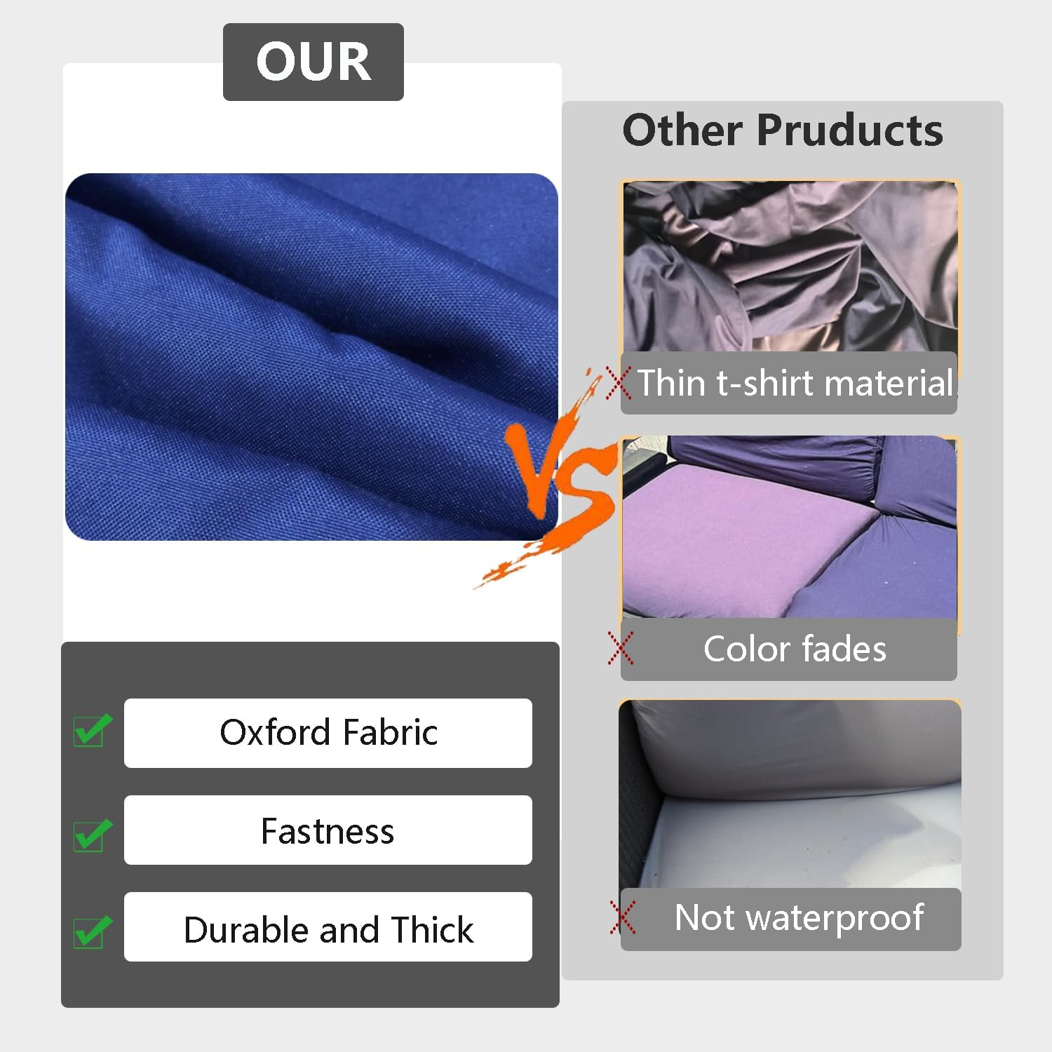 FLYMEI Patio Cushion Covers 24X22X4 Waterproof Outdoor Cushion Cover Replacement 2Packs Outdoor Seat Cushion Slipcover for Rattan Chair Sofa, Blue image number 3