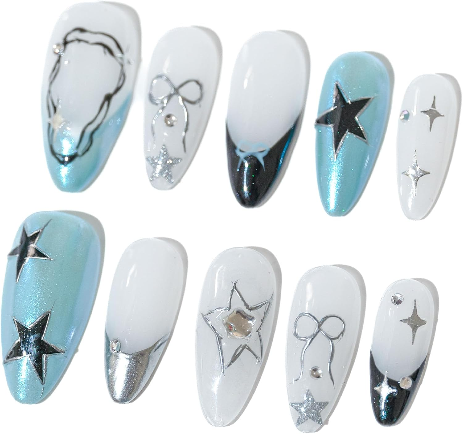 Sun&Beam Nails Handmade Press-On Medium Long Amlond Red Nude Beige French Cherry Sweet Design Fashion False Nail Tips 10 Pcs Set (#217 L) image number 6