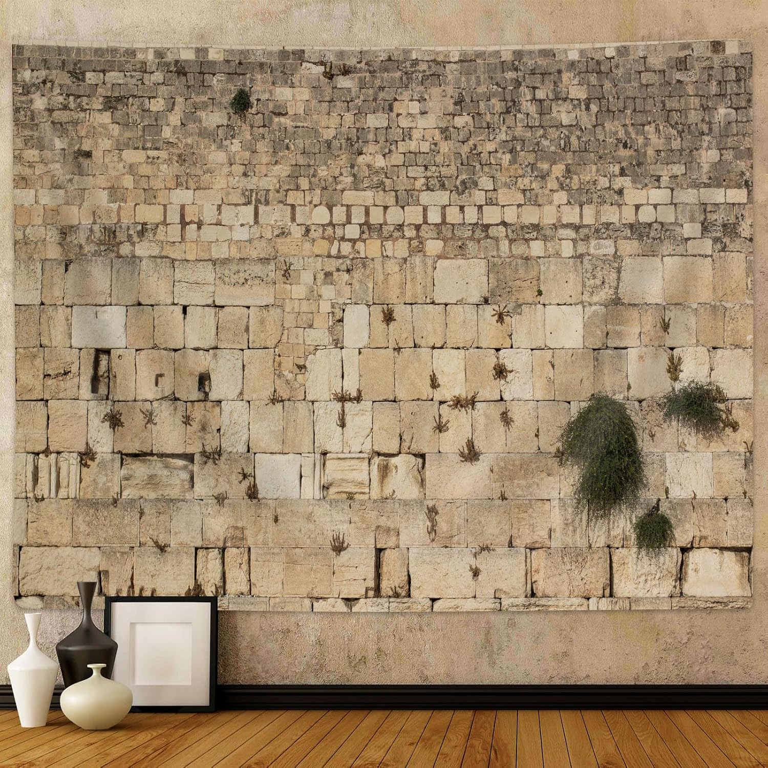 Western Wall Jerusalem City Tapestry Wall Hanging, Kotel Sukkah Decor West Wailing Wall Tapestries for Bedroom Living Room Dorm Office Ceiling Room Wall Art Deocr Stone Wall Blanket Posters 60X40IN image number 2
