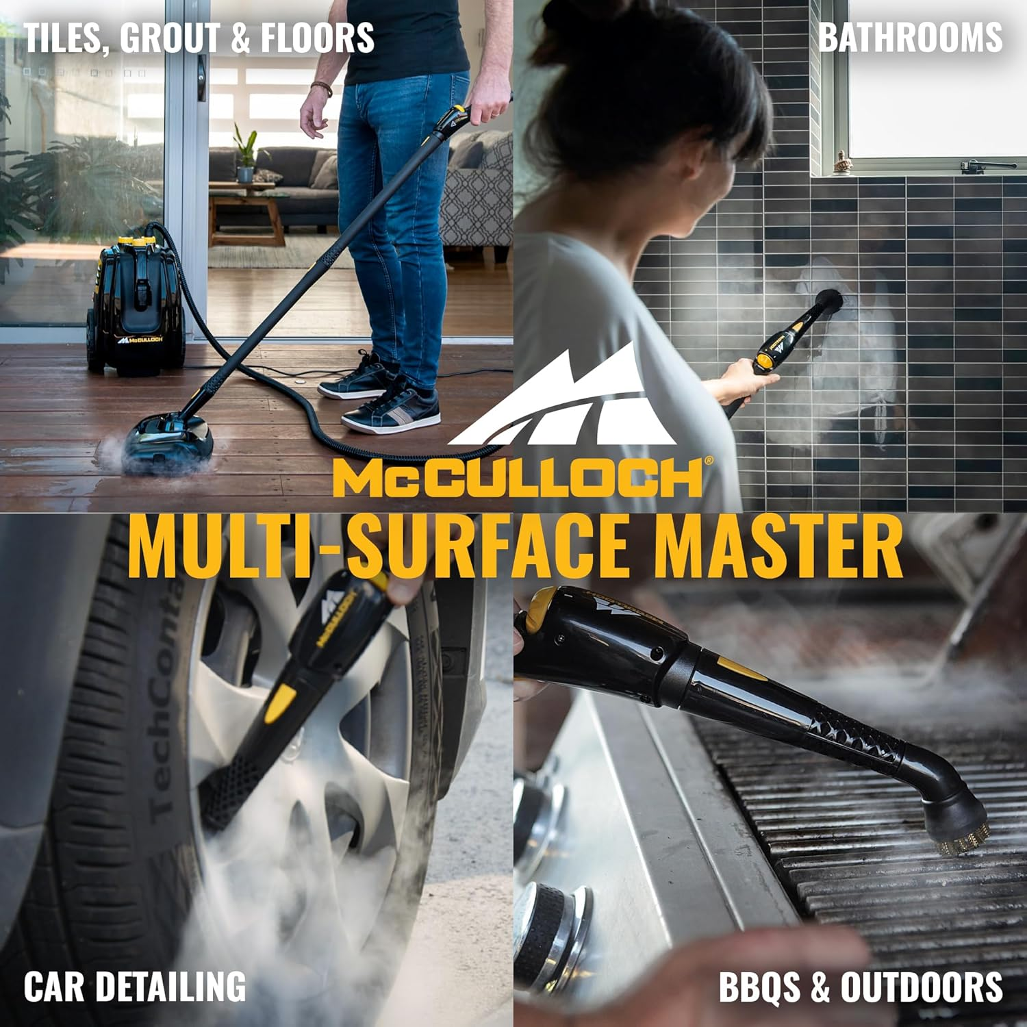 Mcculloch MC1385 Deluxe Canister Steam Cleaner &ndash; 120-Min Steam, 1892.71 Ml Tank, Upright Design &ndash; Designed for Australian Conditions &ndash; Compatible with Indoor & Outdoor Surfaces