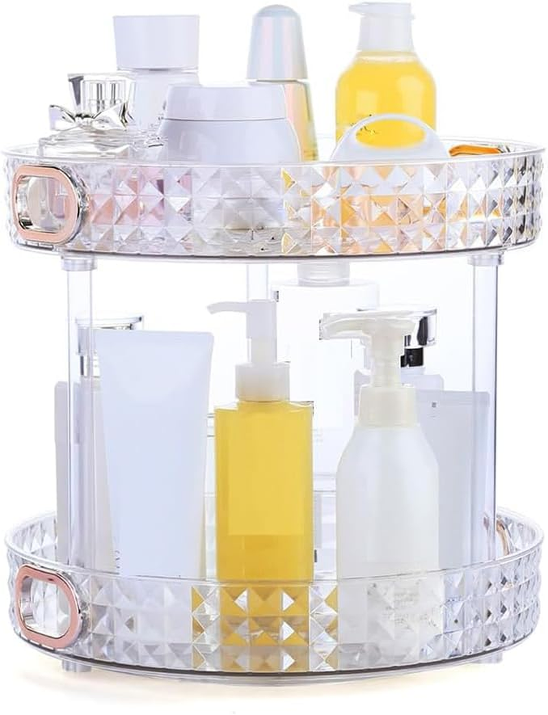 RUTREZOGO Rotating Makeup Organizer 2 Tier Skincare Organizer with Handle, Spinning Lazy Susan Perfume Organizer for Vanity, Bathroom Countertop, Cabinets, Pantry, Fridge & Kitchen image number 2