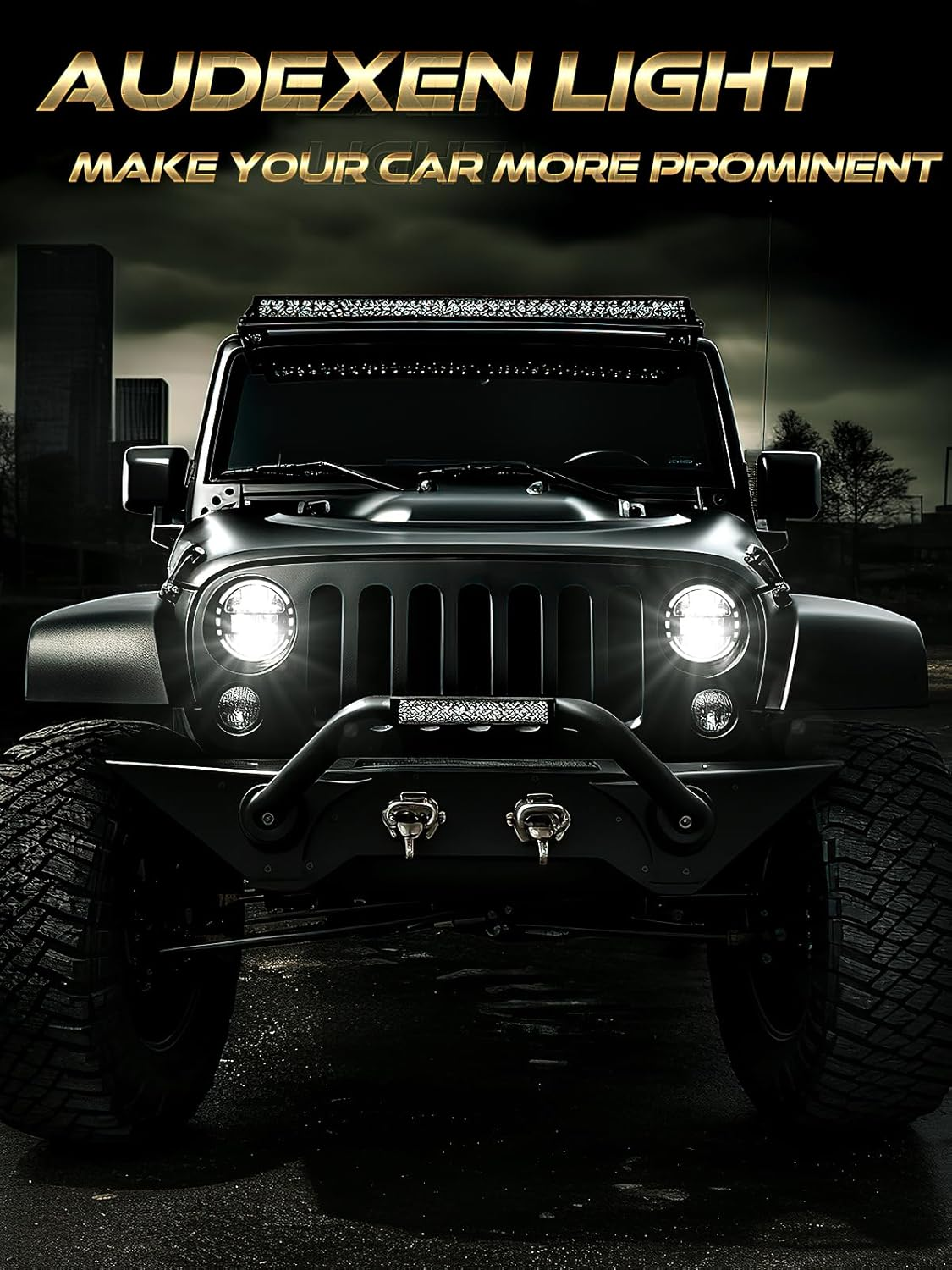 7 Inch Led Headlights DOT Approved Jeep Headlight with DRL Low Beam and High Beam for Jeep Wrangler JK LJ CJ TJ 1997-2018 Headlamps Hummer H1 H2-2019 Exclusive Patent (Black) image number 2