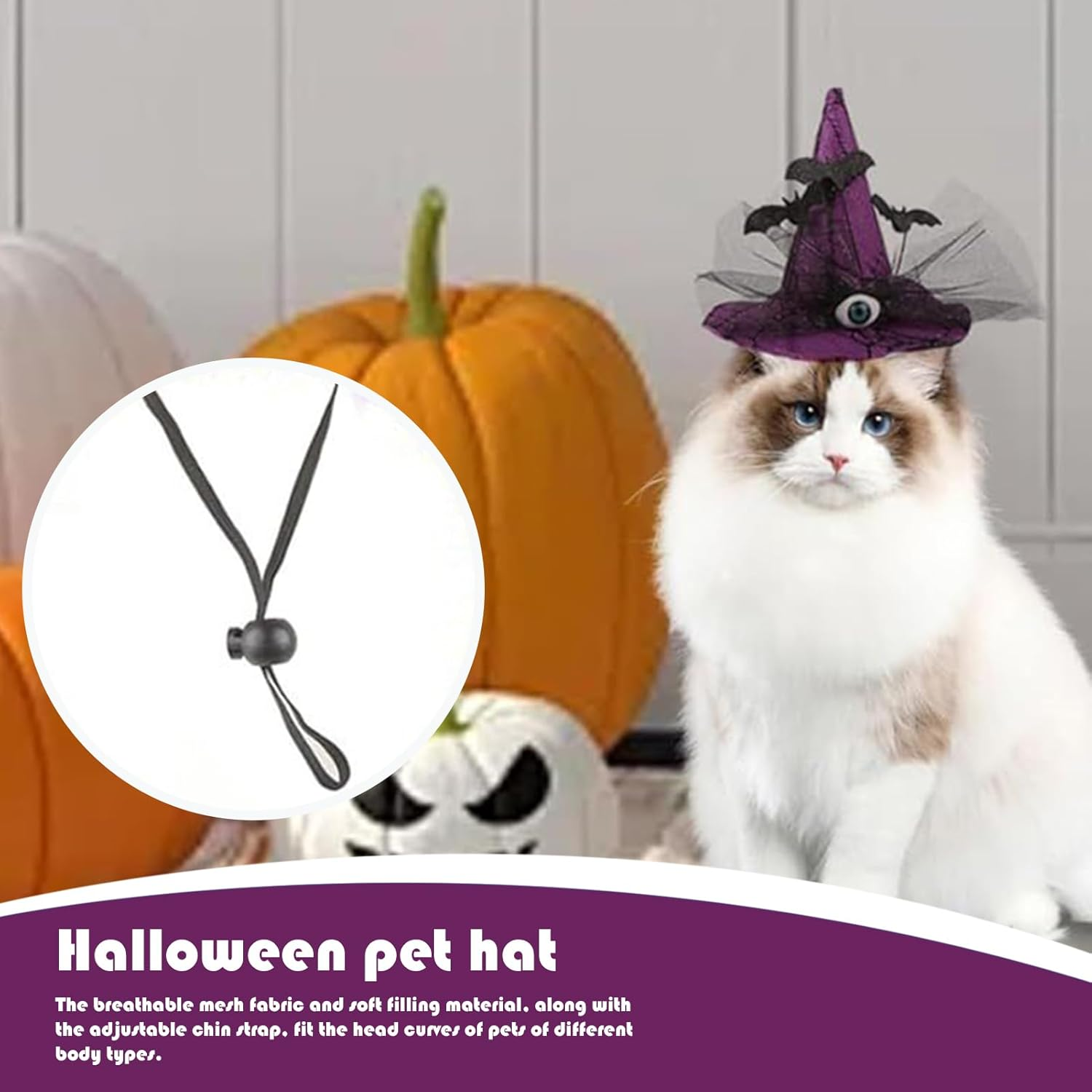 Cat Halloween Hat | Halloween Costumes for Dogs,Eyeball Bat Design Witch Headwear Adjustable Strap for Medium Breed Photo Props Party Indoor Thanksgiving image number 1