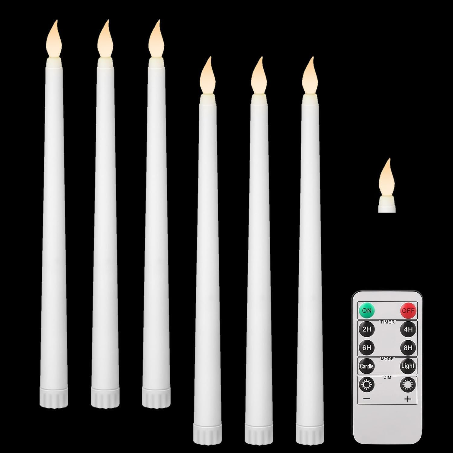 LED Flameless Candles Taper Flickering with 10-Key Remote Battery Operated Window Candles Lights Set of 6 Led Warm 3D Wick Light for Christmas Diwali Home Wedding Decor