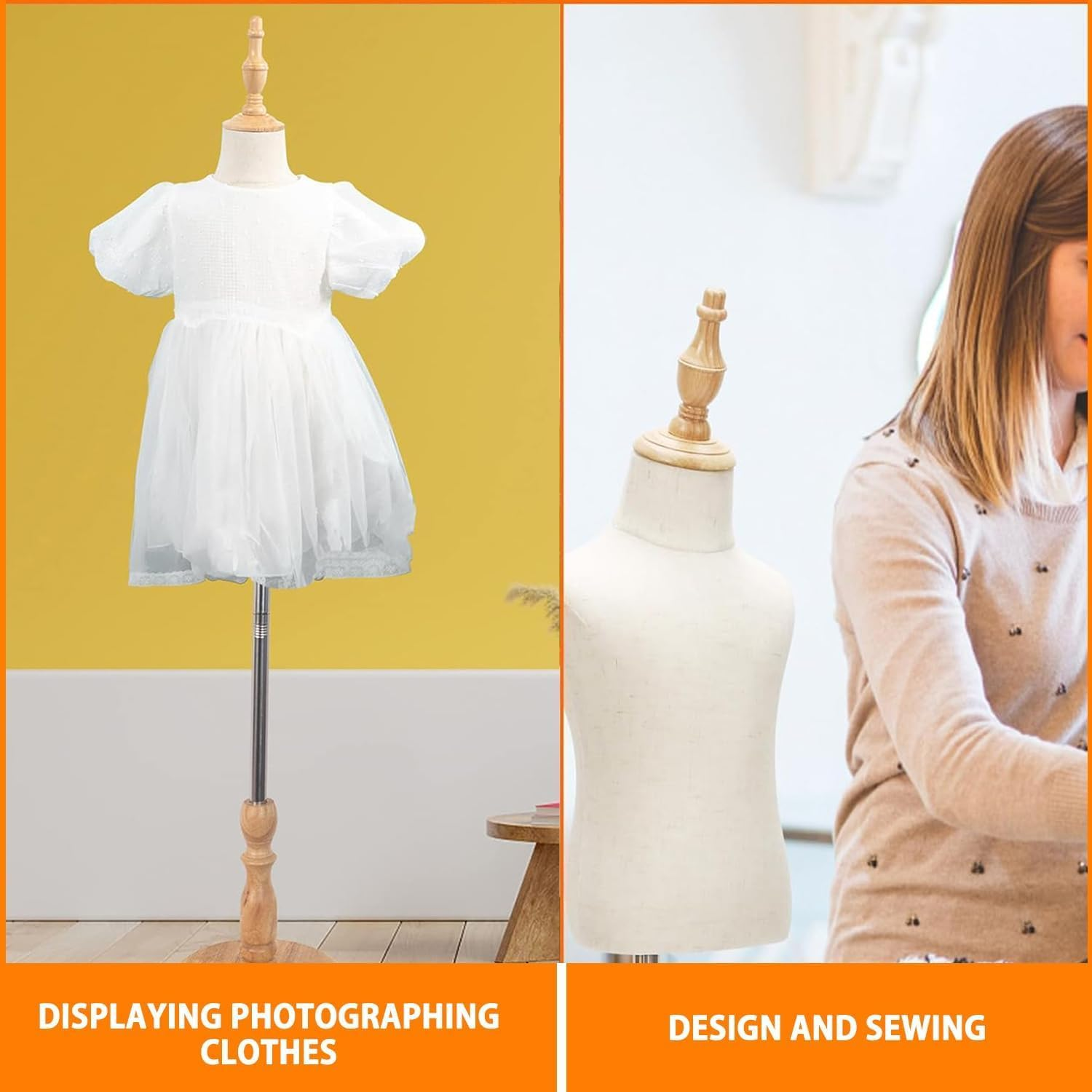 LIODUX Kid Dress Form, Adjustable Child Mannequin with Wooden Base, Child Mannequin, Models Girl and Boy Display Kids Unisex Manikin for Sewing Dressmakers Jewelry Display (4-5 Years Old) image number 3
