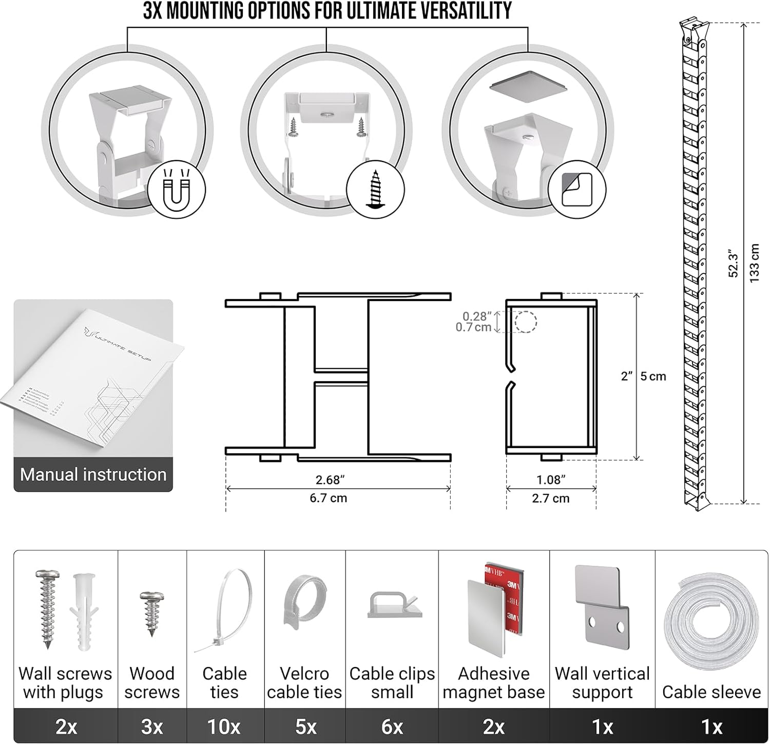 Under Desk Cable Management Vertebrae &ndash; Perfect for Sit Stand Desk Cable Management - Wire Management - Adjustable Length - Flexible Cable Spine - Chain Raceway Cable Management (White) - White image number 5