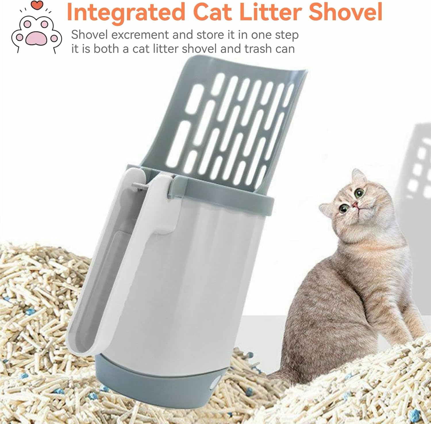 135 Bgas Cat Litter Scooper with Holder, 2 in 1 Poop Scooper, Cat Box Shovel with Waste Can, Large Capacity Cat Litter Box Scooper Portable Shovel, Cat Litter Garbage Can image number 2