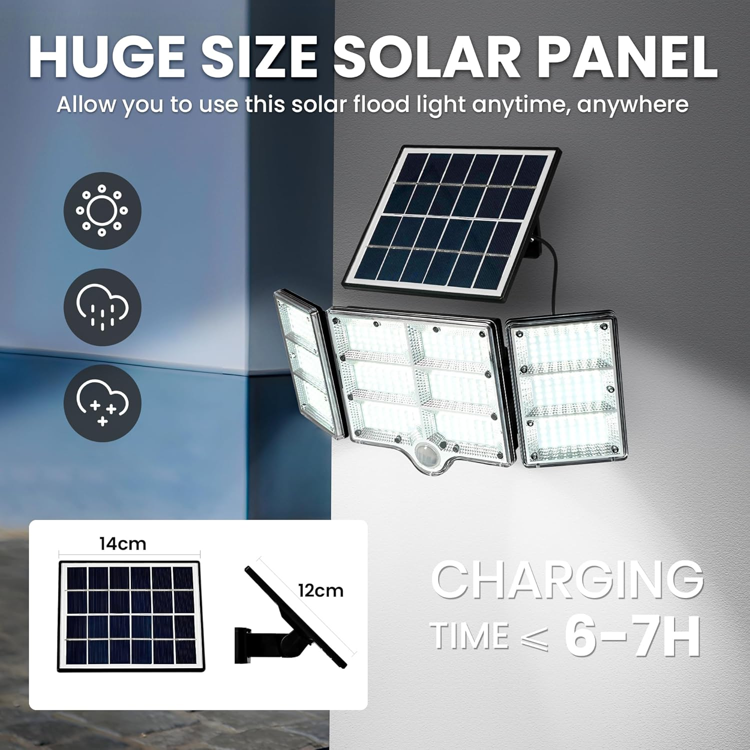 Solar Lights Outdoor, 334 LED 1800Lm Solar Motion Sensor Light, IP65 Waterproof outside Driveway Solar Lights for Garden Wall Porch Patio Yard Garage Fence-1 Pack Black image number 1