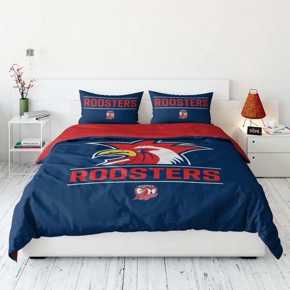 Size Queen NRL Sydney Roosters Quilt Doona Duvet Cover Pillowcase Set