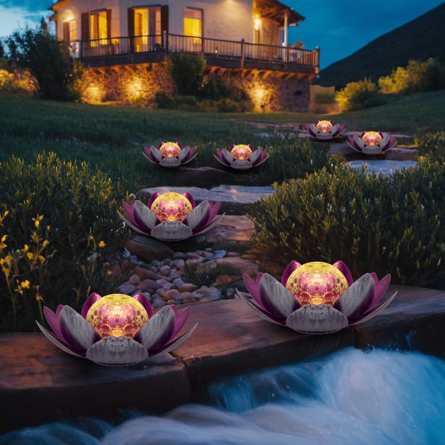 Kyduu Outdoor Retro Lotus Lamp, Solar Powered, Purple, Metall, LED, Waterproof, Floor Lamp image number 5