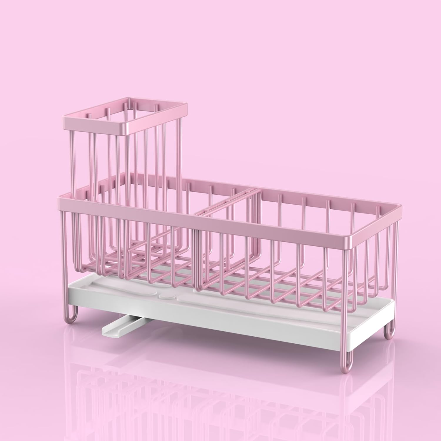 Cisily Pink Sponge Holder for Kitchen Sink, Sink Caddy Organizer with High Brush Holder, Countertop Organizers and Storage Essentials, Rustproof 304 Stainless Steel, Pink Kitchen Accessories and Decor image number 1