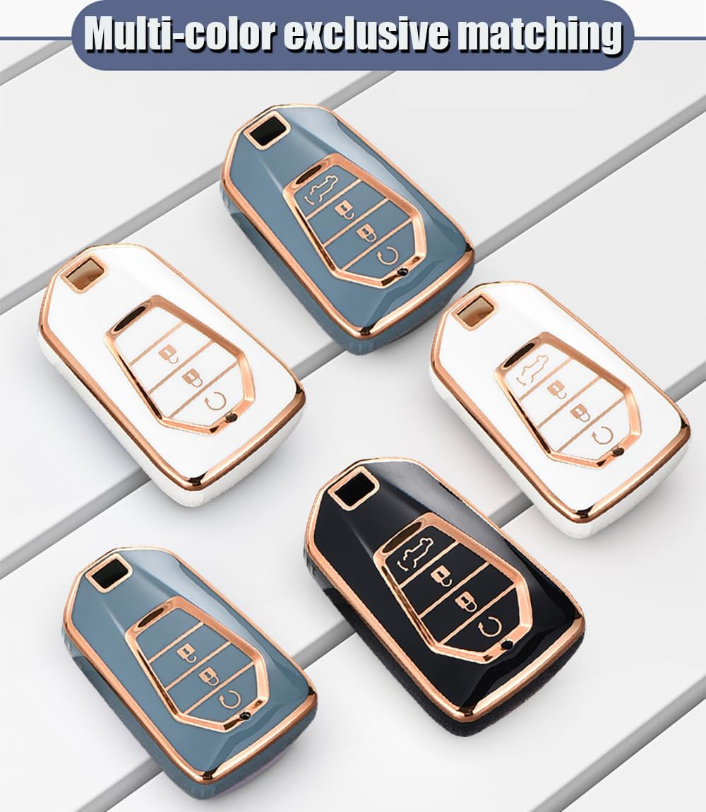 Ontto TPU Car Key Fob Cover Fit for Isuzu D-Max MU-X D Max AT35 for Mazda BT50 Pickup 2020 2021 2022 Onwards Key Holder Smart Case Shell Keyring Keychain Protector Accessories 3 Buttons Grey