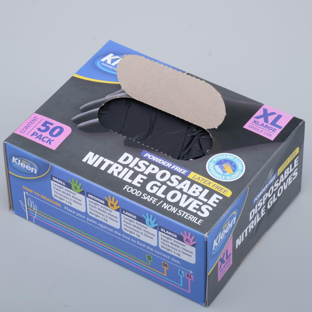 Nitrile Powder Free Disposable Gloves, Black, X-Large (Pack of 50) image number 6