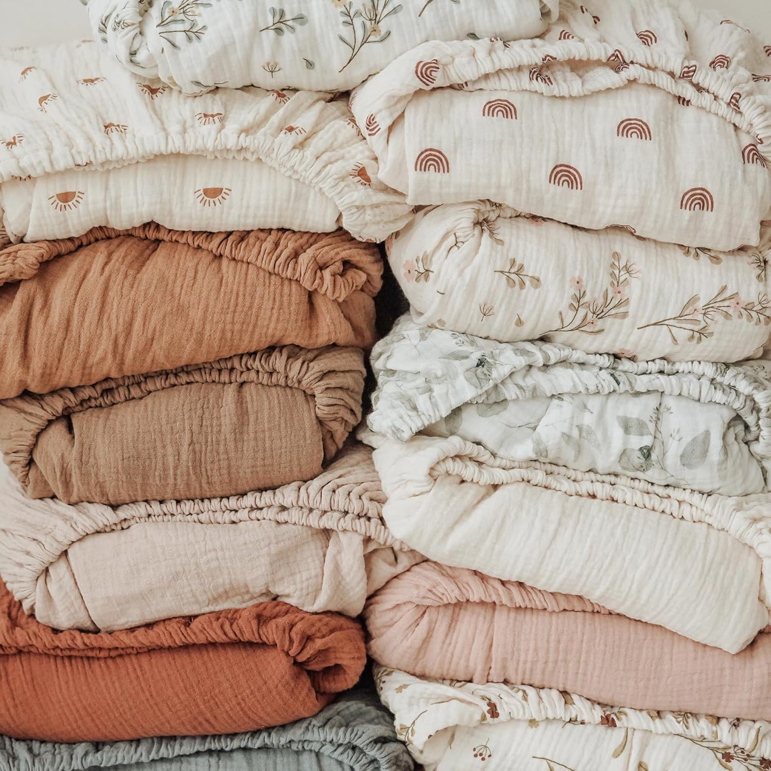 Muslin Crib Sheets 2-Pack for Boys &ndash; 52"X28" Soft Breathable Cotton Fitted Sheets for Standard Crib Mattress, Neutral Baby Bedding with Star & Moon Design (Blue) image number 1