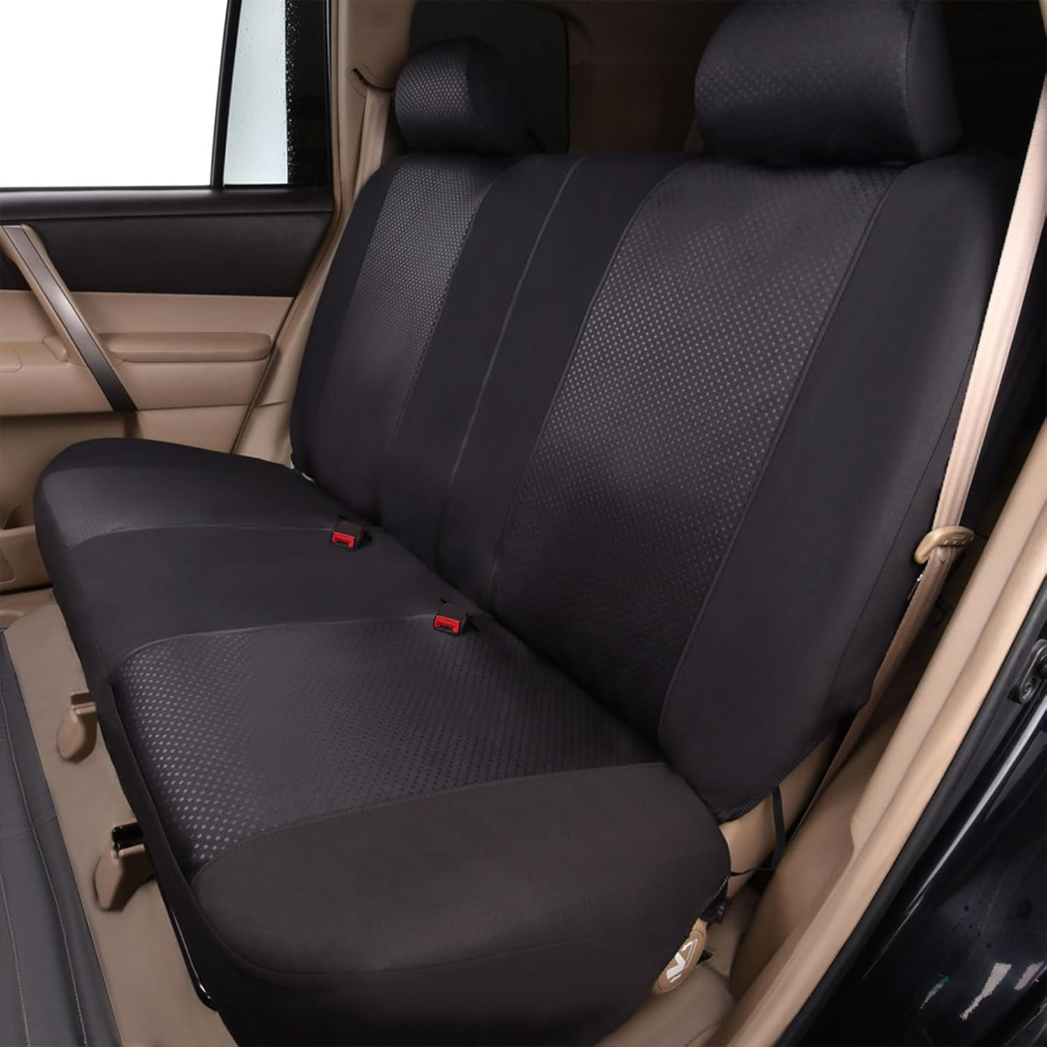 Flying Banner Car Seat Covers Full Cover Universal Fit Car Truck SUV Van Breathable Rear Bench Split Polyester Fabric (Full Set - Low Back - Fabric, Black Black) image number 5