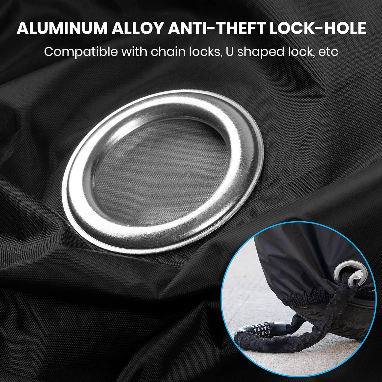 Extra Large Waterproof Bike Cover with Lock Holes - Premium 210D Oxford Fabric, Uv-Resistant Outdoor Protection for Mountain, Road, Electric Bikes - Includes Storage Bag, Pack of 1 image number 3