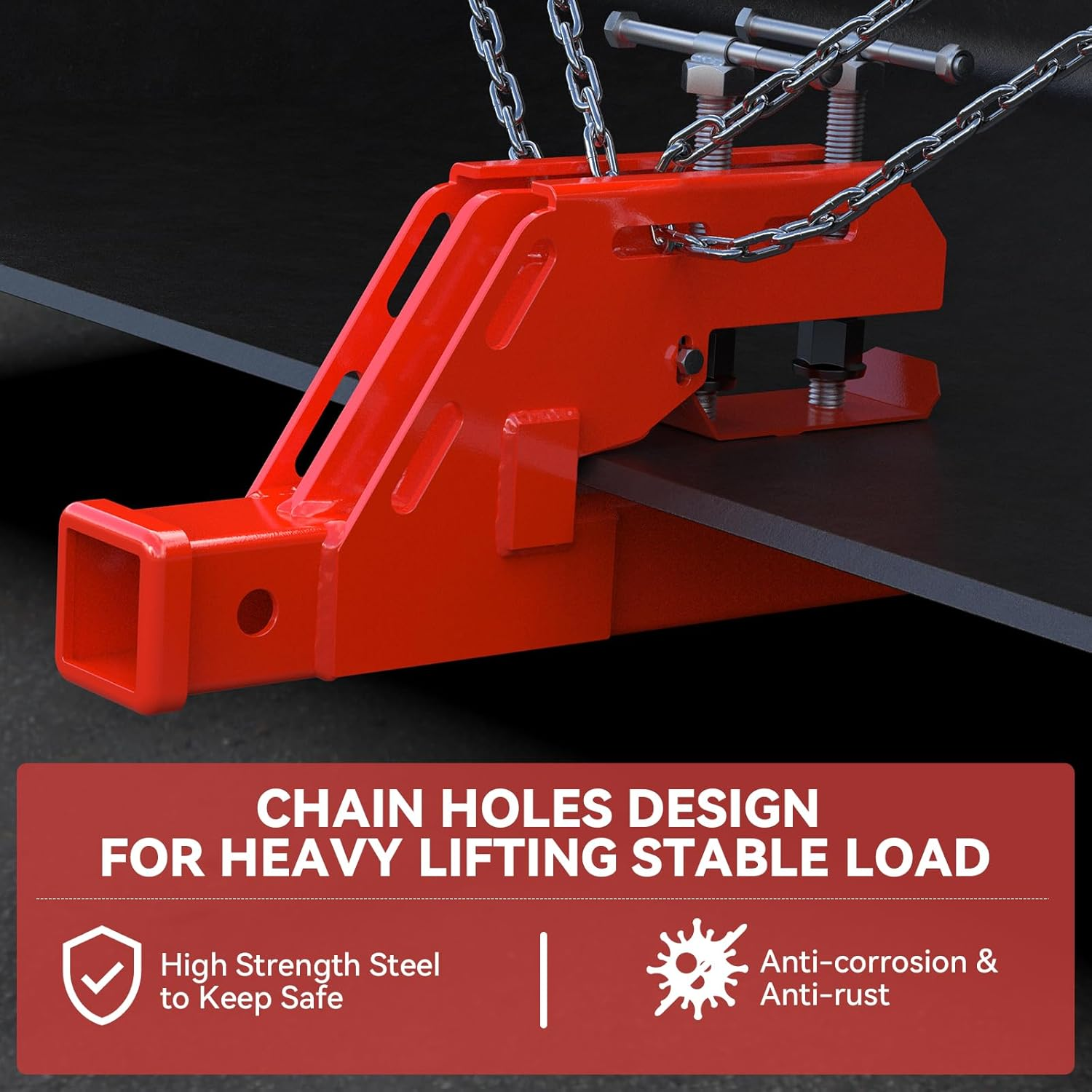 New Upgraded Tractor Clamp on Trailer Hitch 2" Receiver, Non-Slip Trailer Adapter Mount for Kubota, Deere, Bobcat, Bucket Trailer Hitch Attachment (Red) - Black image number 2