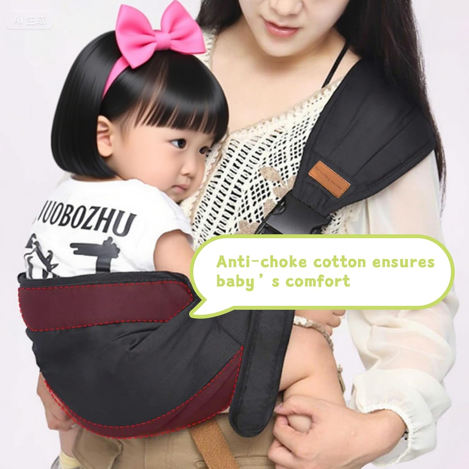 ONBPIY Baby Sling Carrier Newborn to Toddler 0&ndash;36 Months, Black Adjustable Ergonomic Baby Hip Carrier with 1 Burp Cloth, Lightweight Breathable Toddler Sling Carrier for Shopping Travel 7&ndash;40Lbs image number 2